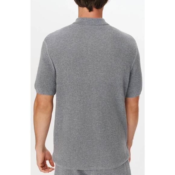 ATM Mens Merino Cotton Cashmere Blend Waffle Shirt in Heather Grey L - Picture 2 of 3